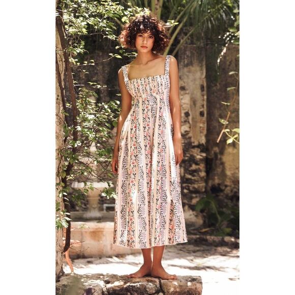 Agua by Agua Bendita Hortensia Pleated Floral Cotton Maxi Dress - Picture 1 of 14